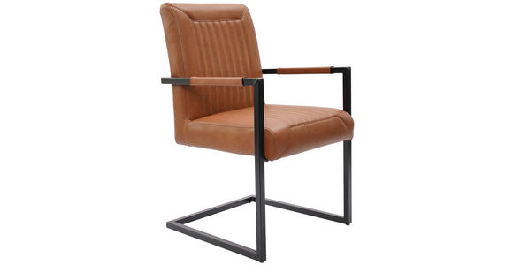 ARMLEHNSTUHL in Eisen Echtleder pigmentiert - Cognac/Schwarz, Design, Leder/Metall (55/91/64cm) - Ambia Home