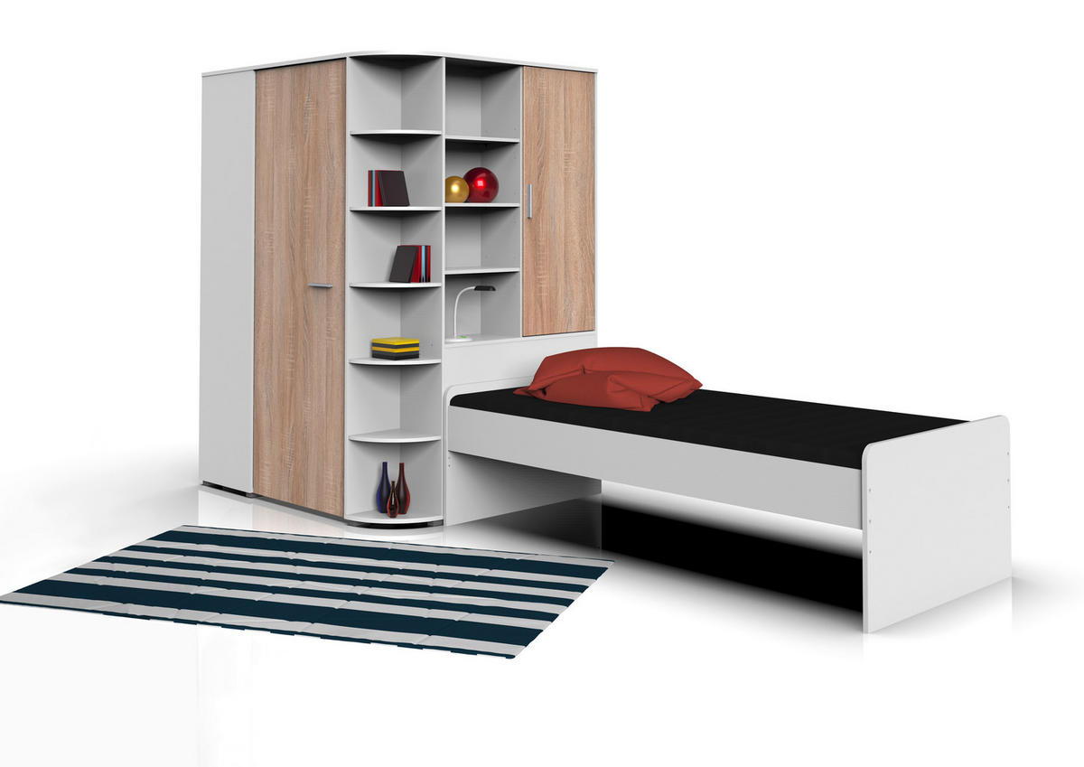 WALK-IN-CLOSET (HÖRN) 124/199/148 cm  - vit/aluminiumfärg, Klassisk, trämaterial/plast (124/199/148cm) - Carryhome