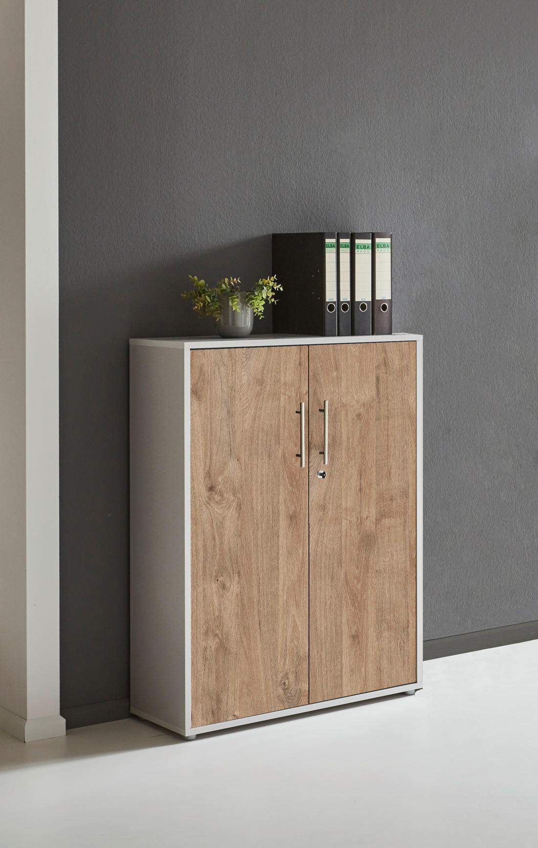 AKTENSCHRANK Grau, Eichefarben  - Eichefarben/Grau, MODERN, Holzwerkstoff (84,4/113,6/33cm) - MID.YOU