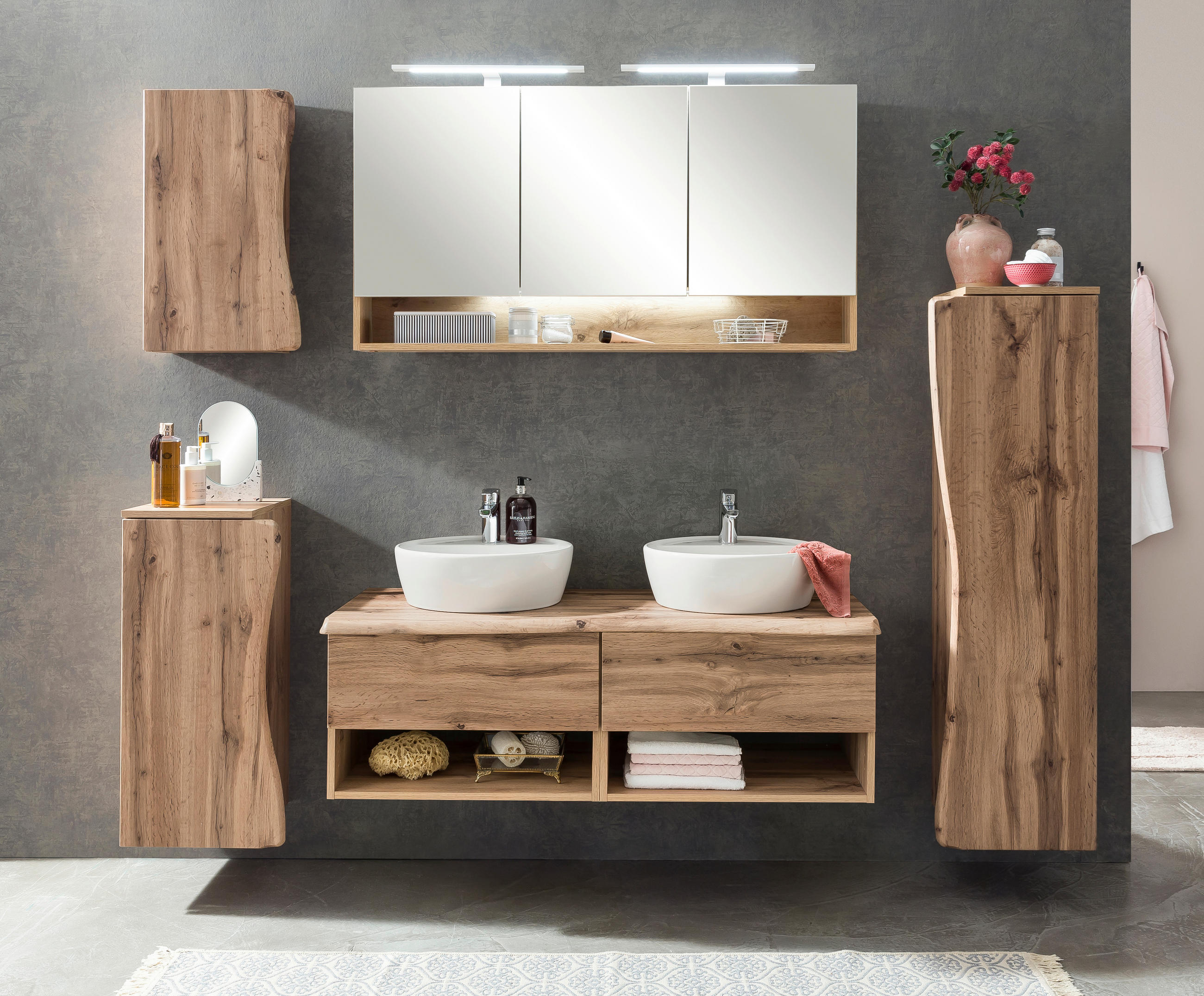 SPIEGELSCHRANK 120/64/20 cm  - Chromfarben/Eiche Wotan, Natur, Glas/Holzwerkstoff (120/64/20cm) - Xora
