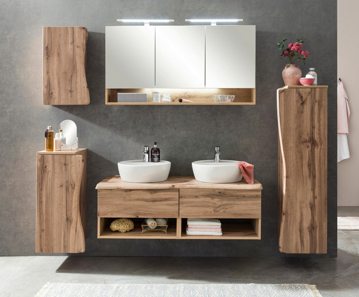 SPIEGELSCHRANK 120/64/20 cm  - Chromfarben/Eiche Wotan, Natur, Glas/Holzwerkstoff (120/64/20cm) - Xora