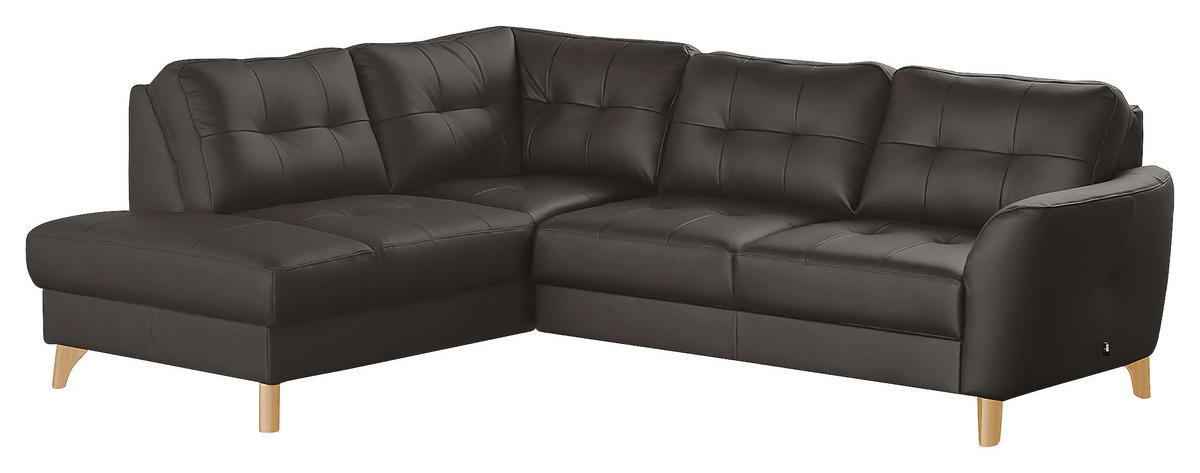 ECKSOFA in Lederlook Echtleder Dunkelbraun  - Dunkelbraun/Buchefarben, Design, Leder/Holz (190/236cm) - Livetastic