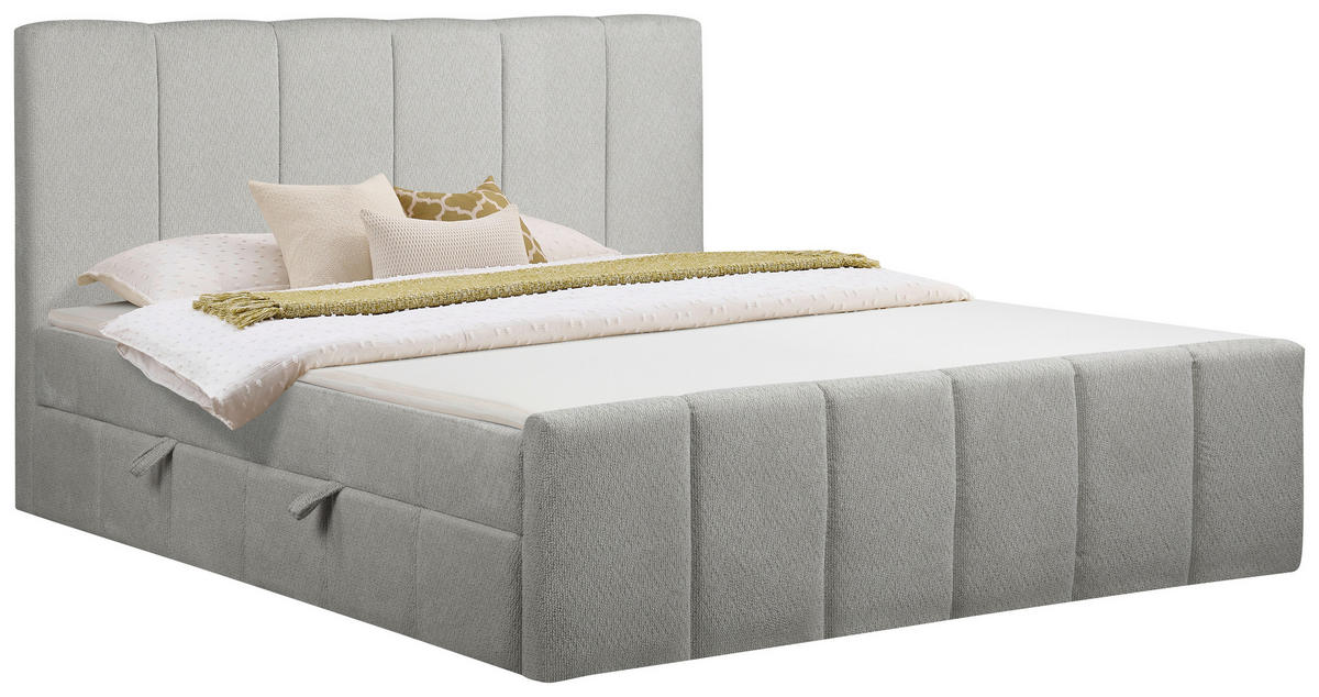 BOXBETT 180/200 cm,  in Grau, gepolstertes Kopfteil, Bettkasten, Topper, Matratzen, H3 + H3 = fest  - Schwarz/Grau, Basics, Kunststoff/Textil (180/200cm) - Chameo