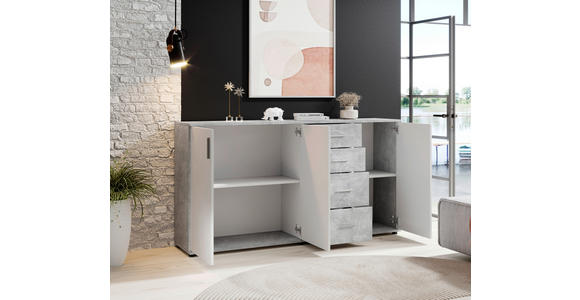 KOMMODE 160/82/35 cm in Grau, Weiß - Silberfarben/Weiß, KONVENTIONELL, Holzwerkstoff/Kunststoff (160/82/35cm) - Carryhome