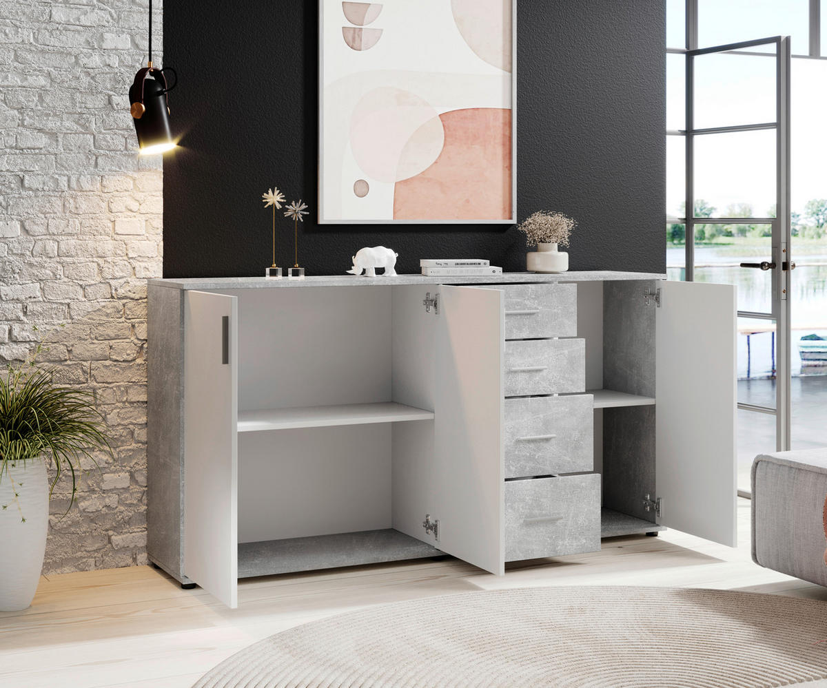 KOMODA, sivá, biela, 160/82/35 cm - sivá/biela, Konventionell, kompozitné drevo/plast (160/82/35cm) - Carryhome