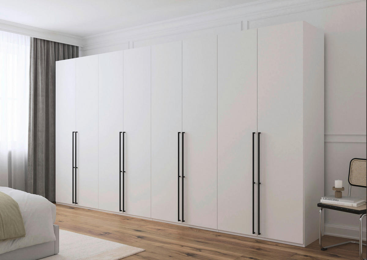 DREHTÜRENSCHRANK 400/235/61 cm,  in Weiß, 8-türig  - Schwarz/Weiß, Basics, Holzwerkstoff/Metall (400/235/61cm) - Novel