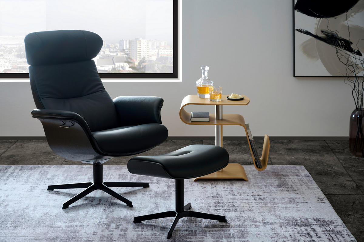 RELAXSESSEL in Leder Schwarz  - Schwarz, Natur, Leder/Metall (81/110/80cm) - Conform