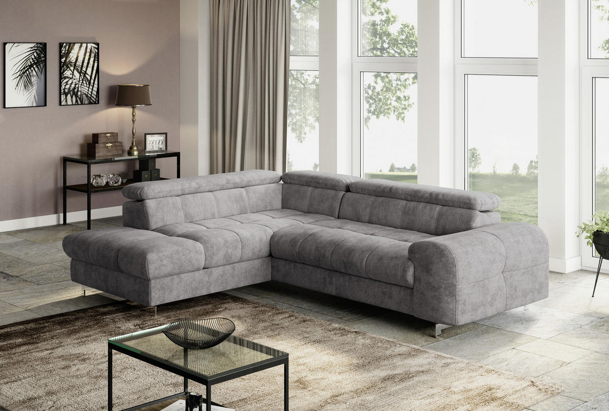 ECKSOFA in Mikrofaser Graubraun  - Chromfarben/Graubraun, Konventionell, Textil/Metall (206/257cm) - Livetastic