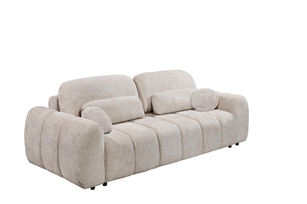 SCHLAFSOFA BUBBLE Webstoff Beige  inkl. Zierkissen, Nierenkissen, Bettkasten, Liegefläche im Originalstoff  - Beige/Schwarz, Design, Kunststoff/Textil (256/76/112cm) - MID.YOU