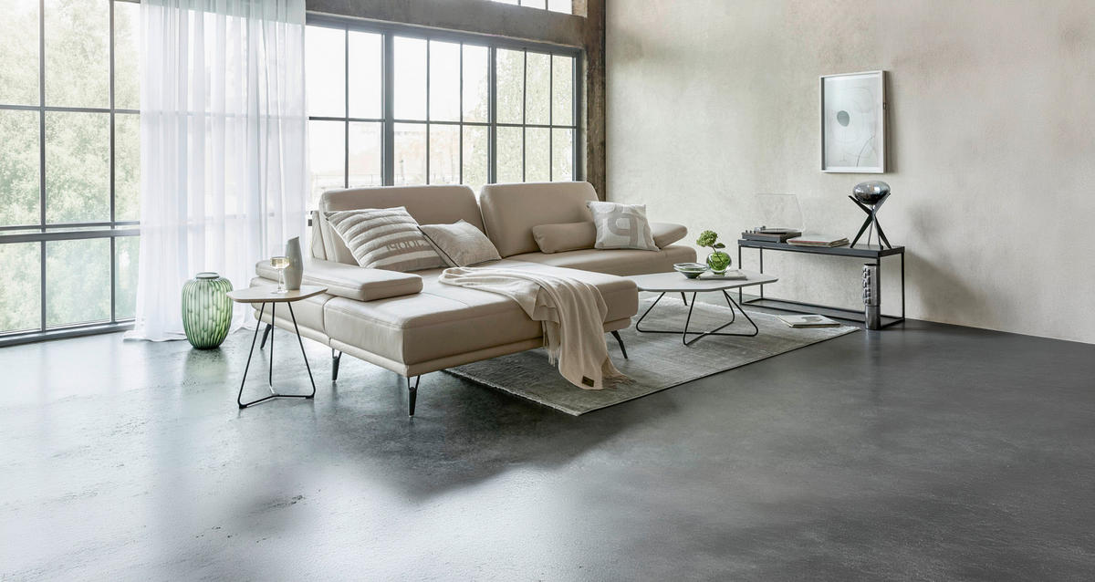 ECKSOFA JOOP! STUDIO Beige Echtleder  - Beige/Schwarz, KONVENTIONELL, Leder/Metall (180/301cm) - Joop!