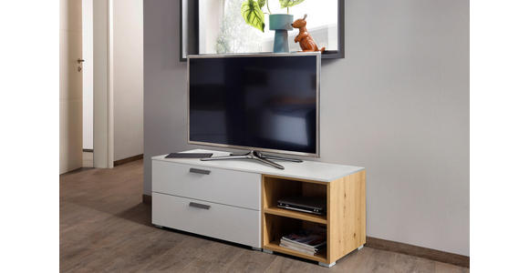 TV-ELEMENT Weiß, Eiche Artisan  - Graphitfarben/Alufarben, Design, Holzwerkstoff/Kunststoff (120/42/42cm) - Xora