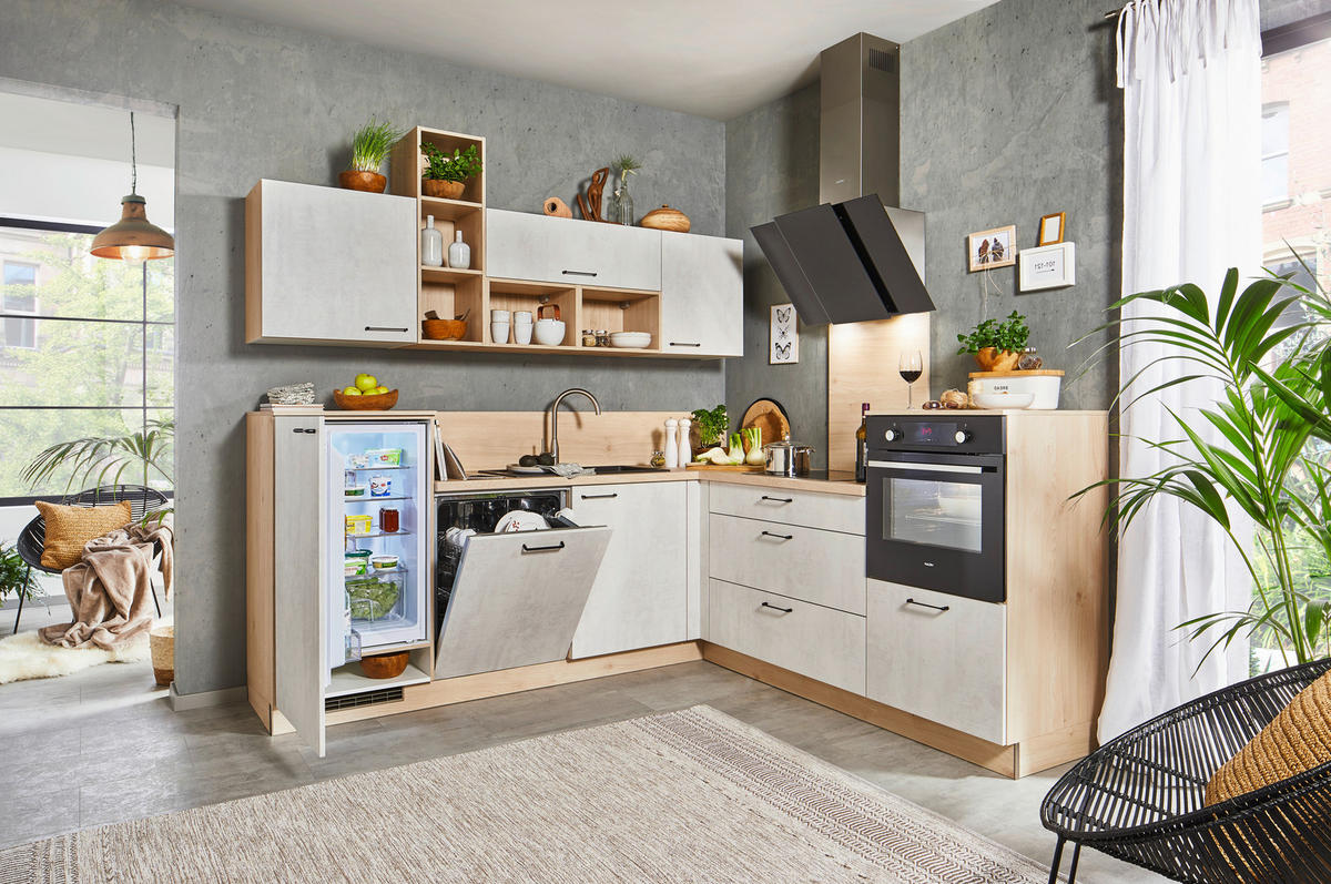 KOTNA KUHINJA - barve hrasta/bela, Moderno, leseni material (245/226cm) - Welnova