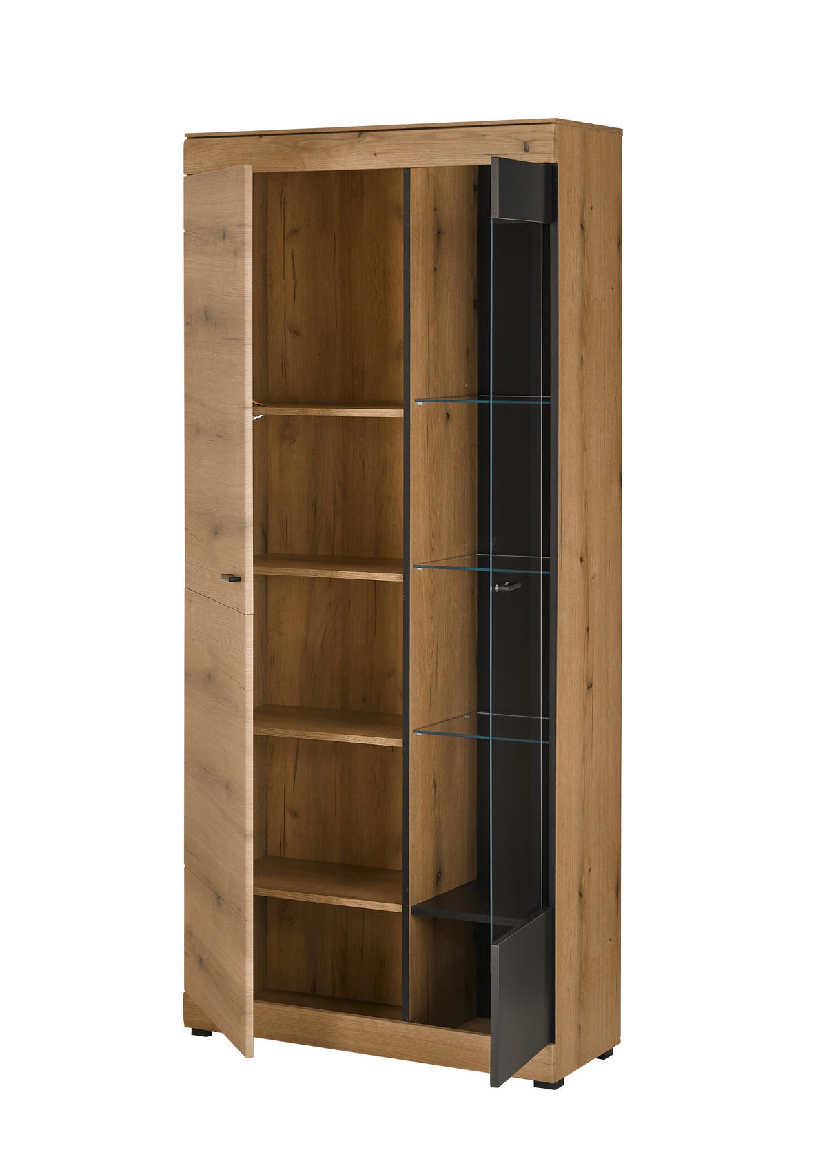 VITRINE  in Graphitfarben, Eichefarben - Eichefarben/Schwarz, Design, Holzwerkstoff/Metall (90/201/35cm) - MID.YOU