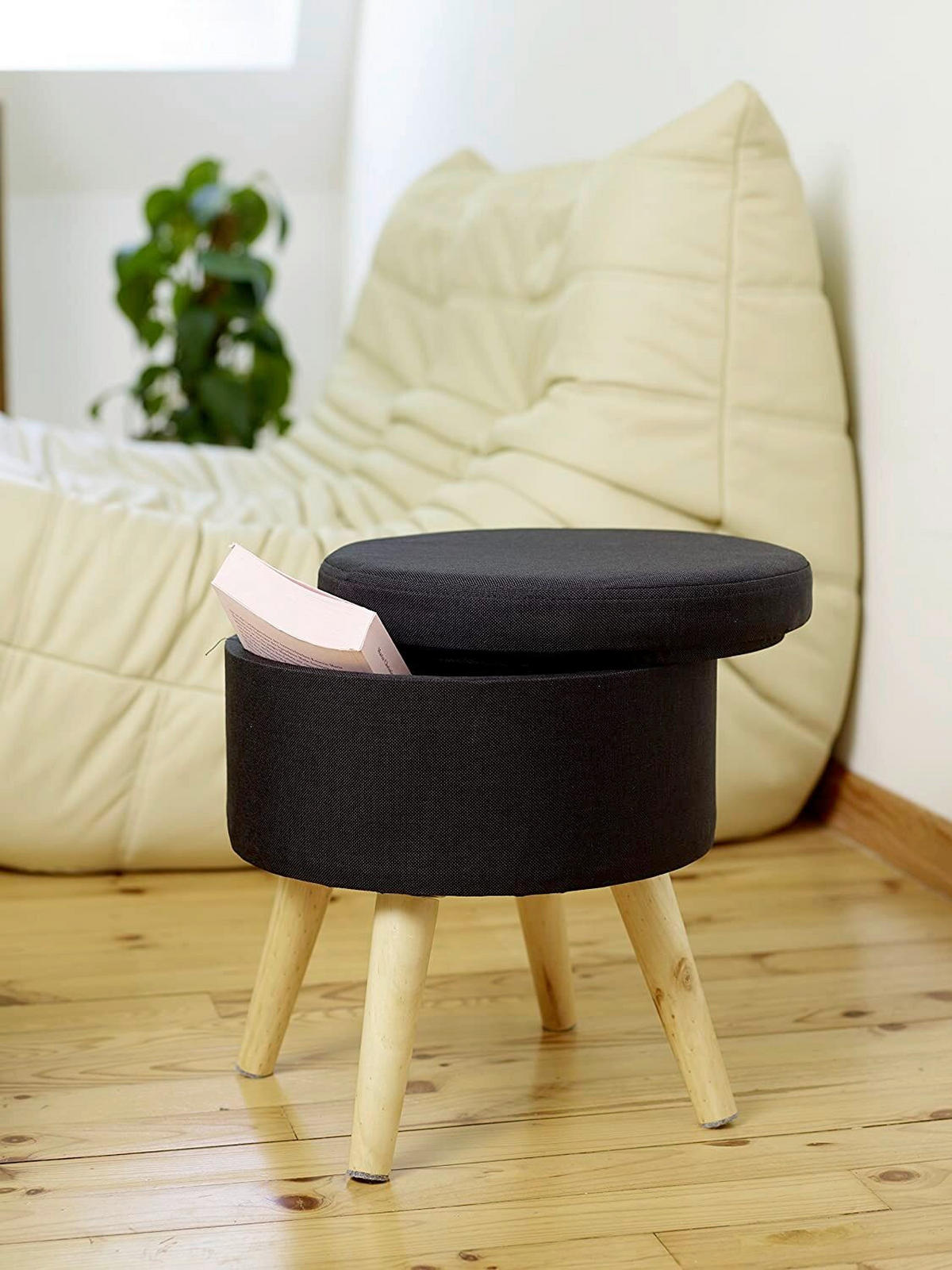 HOCKER in Textil Schwarz  - Schwarz, Design, Holz/Textil (32,5/36/32,5cm) - Echtwerk