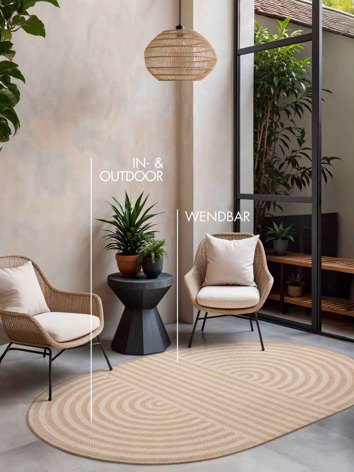 FLACHWEBETEPPICH 160/230 cm Haringey Weiß, Sandfarben oval  - Sandfarben/Weiß, Basics, Kunststoff (160/230cm) - Ted Baker