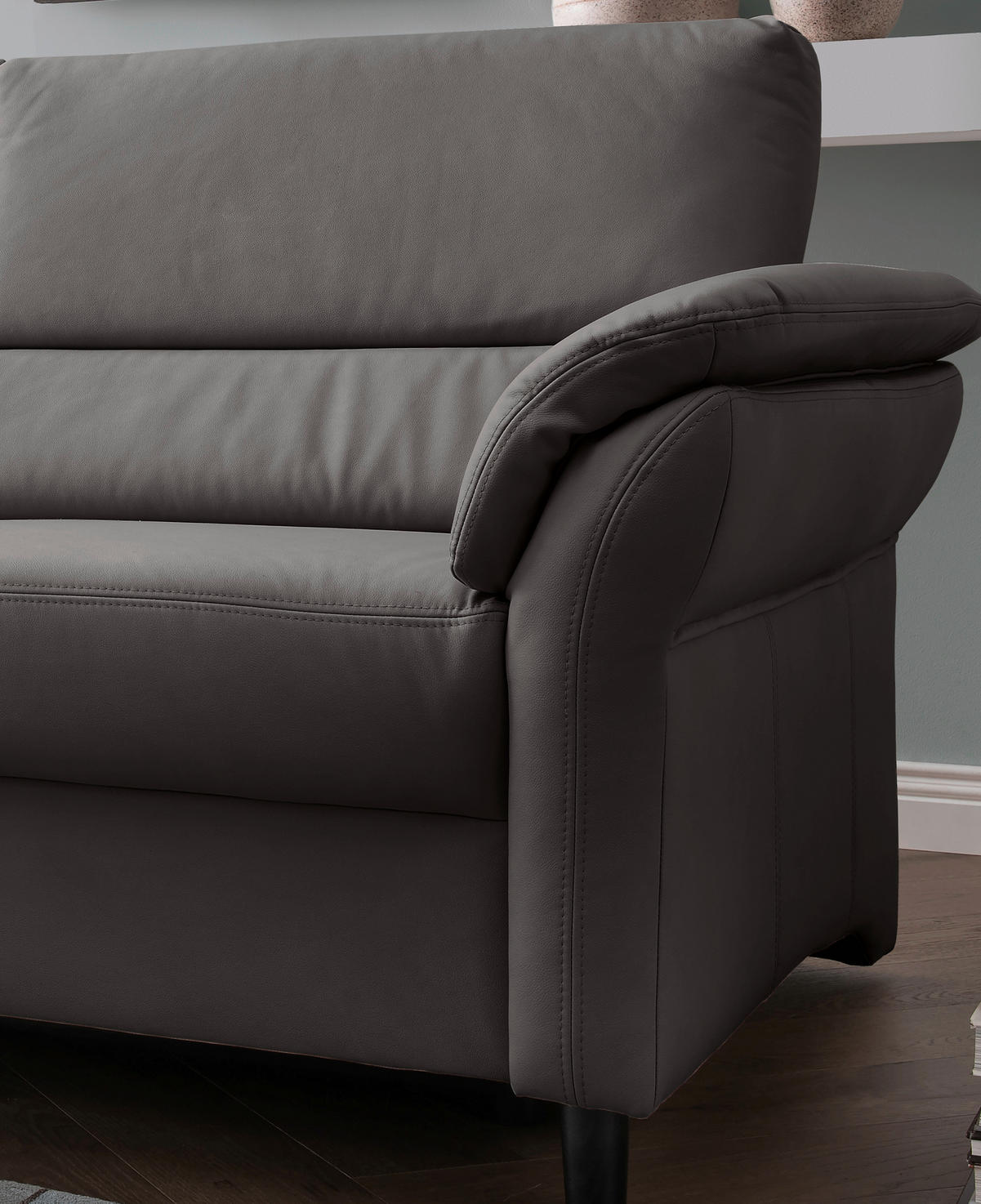 2-SITZER-SOFA in Lederlook Anthrazit  - Anthrazit/Schwarz, Modern, Holz/Textil (147/90/89cm) - Livetastic