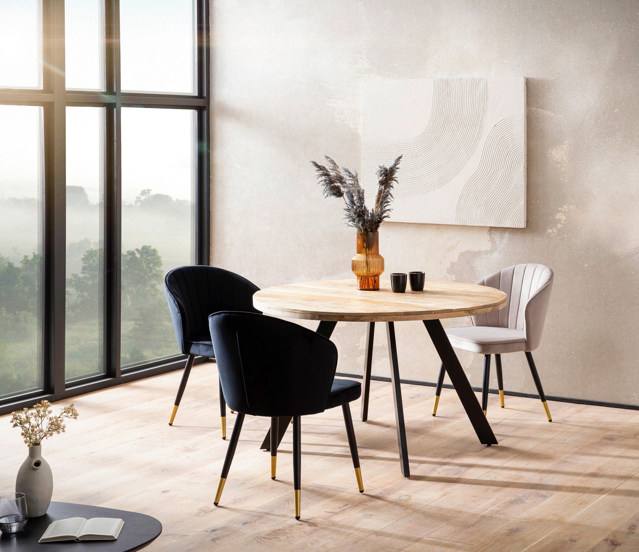 ESSTISCH in Holz 120/120/76 cm  - Schwarz/Braun, Design, Holz/Metall (120/120/76cm) - MID.YOU