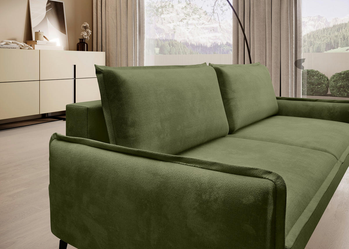 SCHLAFSOFA Chenille Olivgrün  - Schwarz/Olivgrün, KONVENTIONELL, Textil/Metall (223/89/107cm) - Carryhome