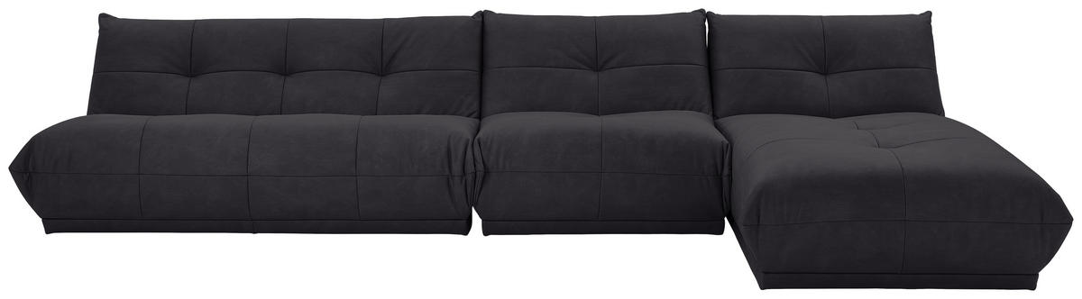 ECKSOFA Schwarz Lederlook  - Schwarz, Trend, Textil (390/185cm) - Livetastic