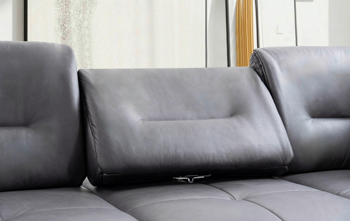 ECKSOFA Anthrazit Echtleder Rücken echt, Sitztiefenverstellung  - Anthrazit/Schwarz, Design, Leder/Metall (320/190cm) - Moderano