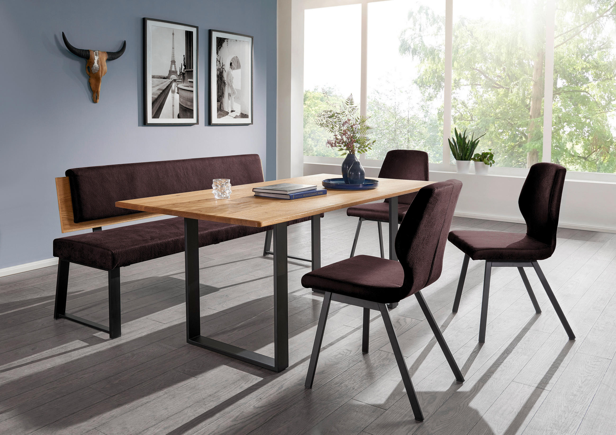 SITZBANK 160/85/60 cm  in Dunkelbraun  - Dunkelbraun/Schwarz, Design, Holz/Textil (160/85/60cm) - Venda