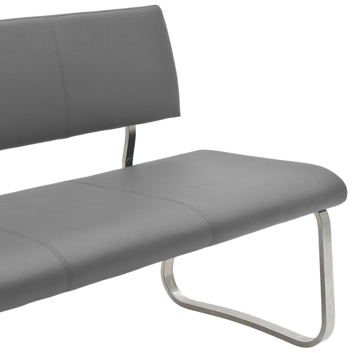 SITZBANK in Metall, Leder Grau, Edelstahlfarben  - Edelstahlfarben/Grau, Design, Leder/Metall (155/86/59cm) - Livetastic