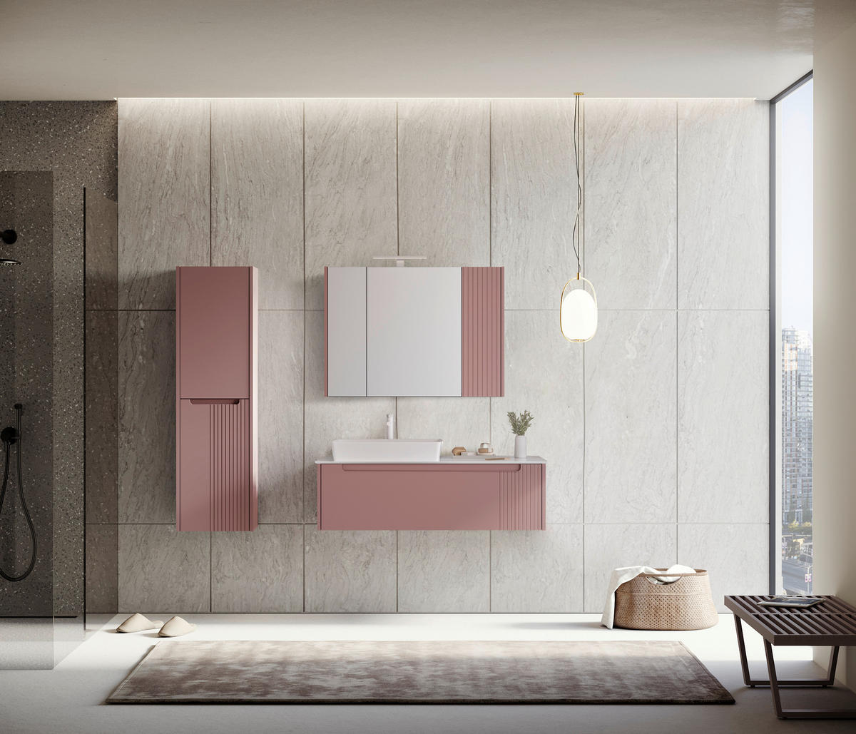 BADEZIMMER 3-teilig  in 120 cm  - Pink/Rosa, Design, Keramik/Holzwerkstoff (120cm) - Welnova