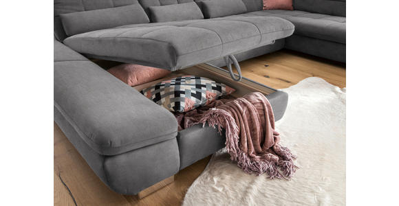 WOHNLANDSCHAFT  in Mikrofaser Grau  - Chromfarben/Grau, Design, Kunststoff/Textil (204/350/211cm) - Xora