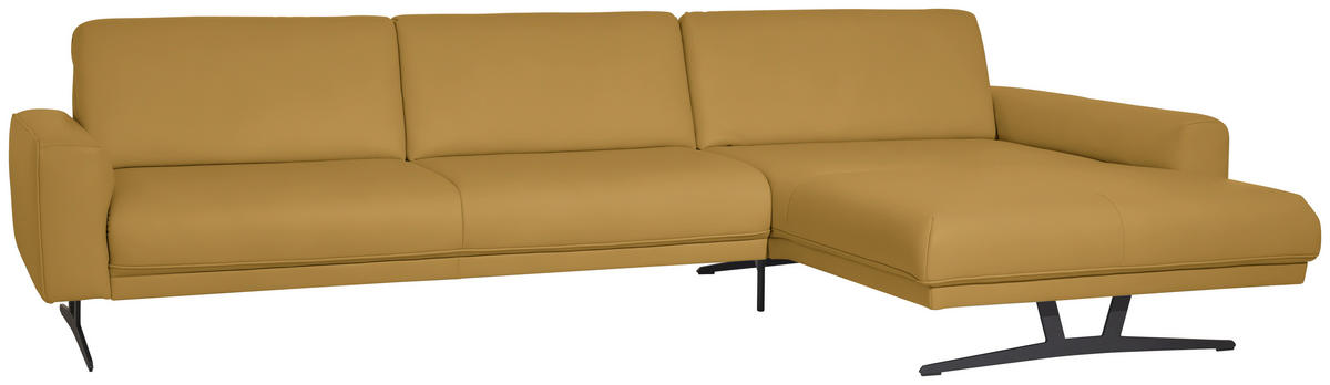 ECKSOFA in Echtleder Senfgelb  324/179 cm  - Anthrazit/Senfgelb, KONVENTIONELL, Leder/Metall (324/179cm) - Johann Jakob