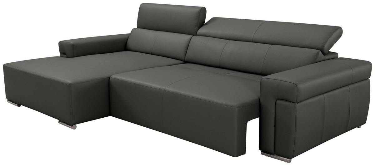 Ecksofa inkl. Funktion DUA Anthrazit Echtleder  - Chromfarben/Anthrazit, Design, Leder/Metall (170/293cm) - Novel