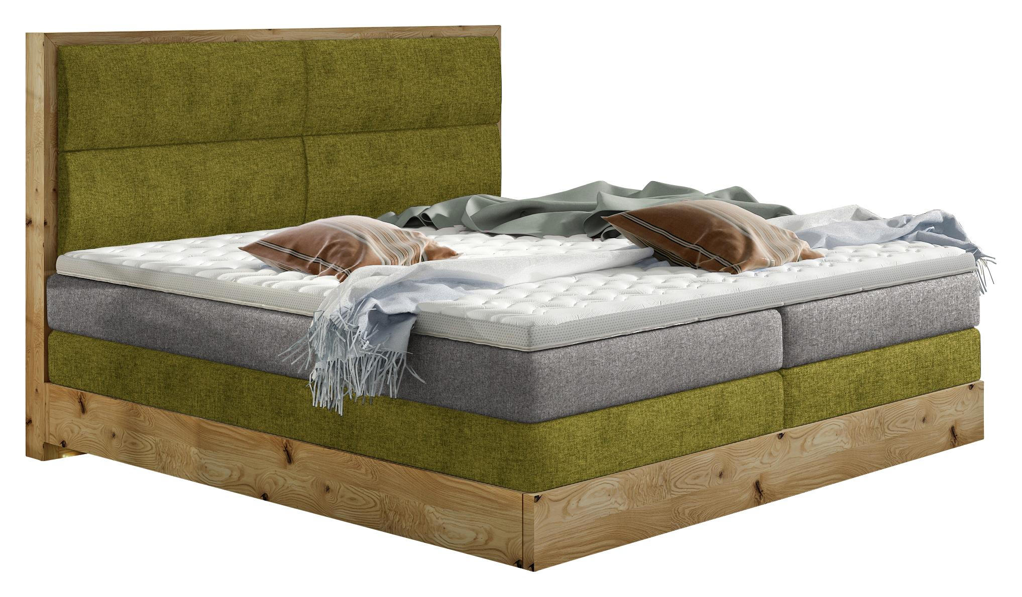 Boxspringbett 180/200 cm in Grün, Eichefarben, Hellgrau