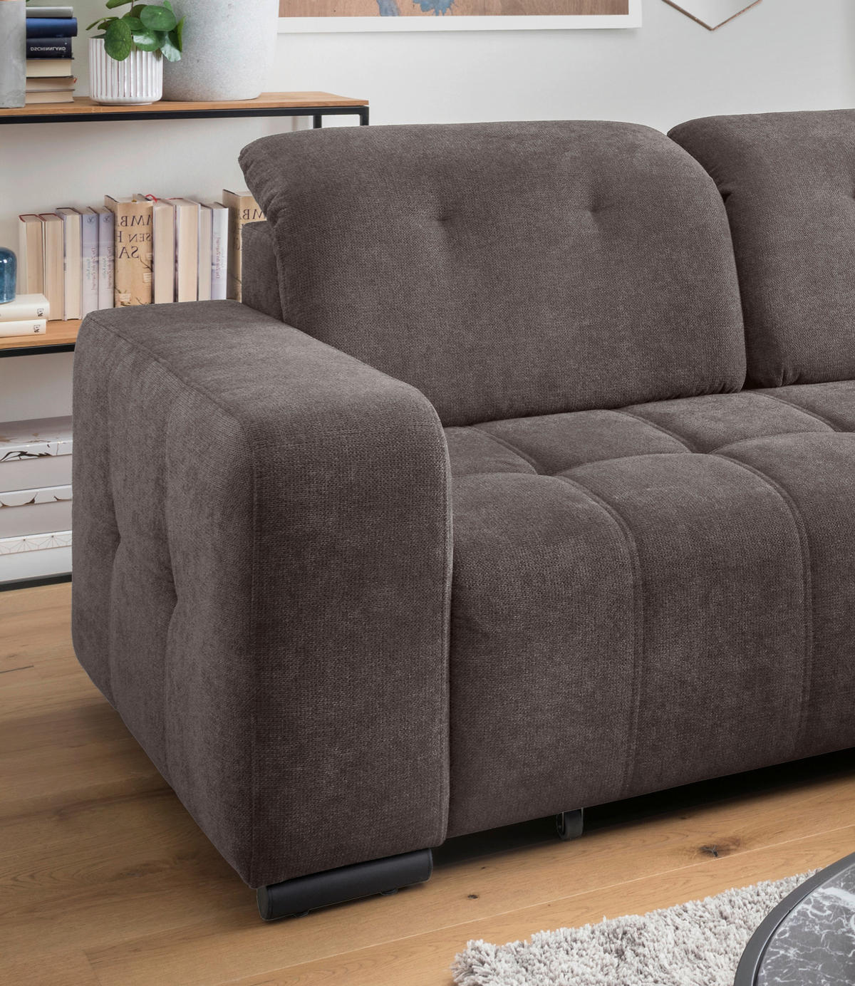 ECKSOFA VICARI in Mikrofaser Braun  292/185 cm  - Schwarz/Braun, MODERN, Textil/Metall (292/185cm) - Livetastic