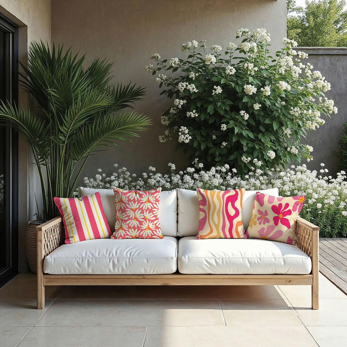 GARTENSITZKISSENSET Blume  - Gelb/Rot, Basics, Textil (48/48cm)