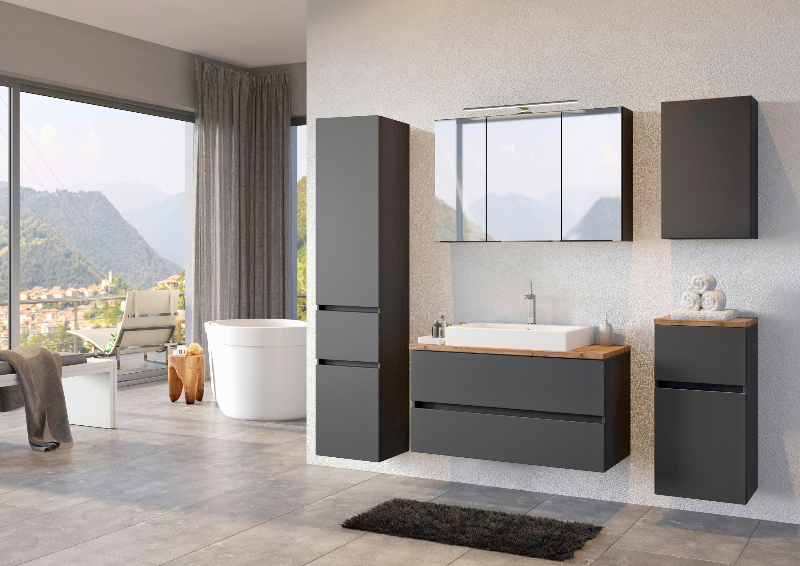 HOCHSCHRANK 40/185/35 cm  - Silberfarben/Graphitfarben, Basics, Holzwerkstoff/Kunststoff (40/185/35cm) - Held