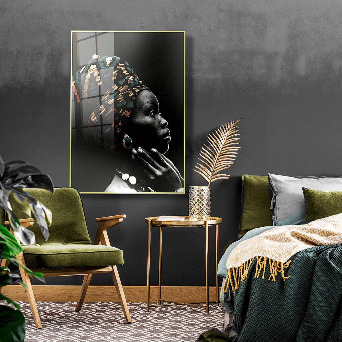 GLASBILD Frauen 80/120 cm  - Goldfarben/Schwarz, Basics, Glas/Holz (80/120cm)