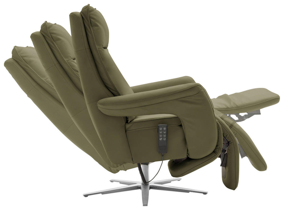 RELAXSESSEL in Leder Grün  - Edelstahlfarben/Grün, Design, Leder/Metall (79-83/116/87-176cm) - Valdera