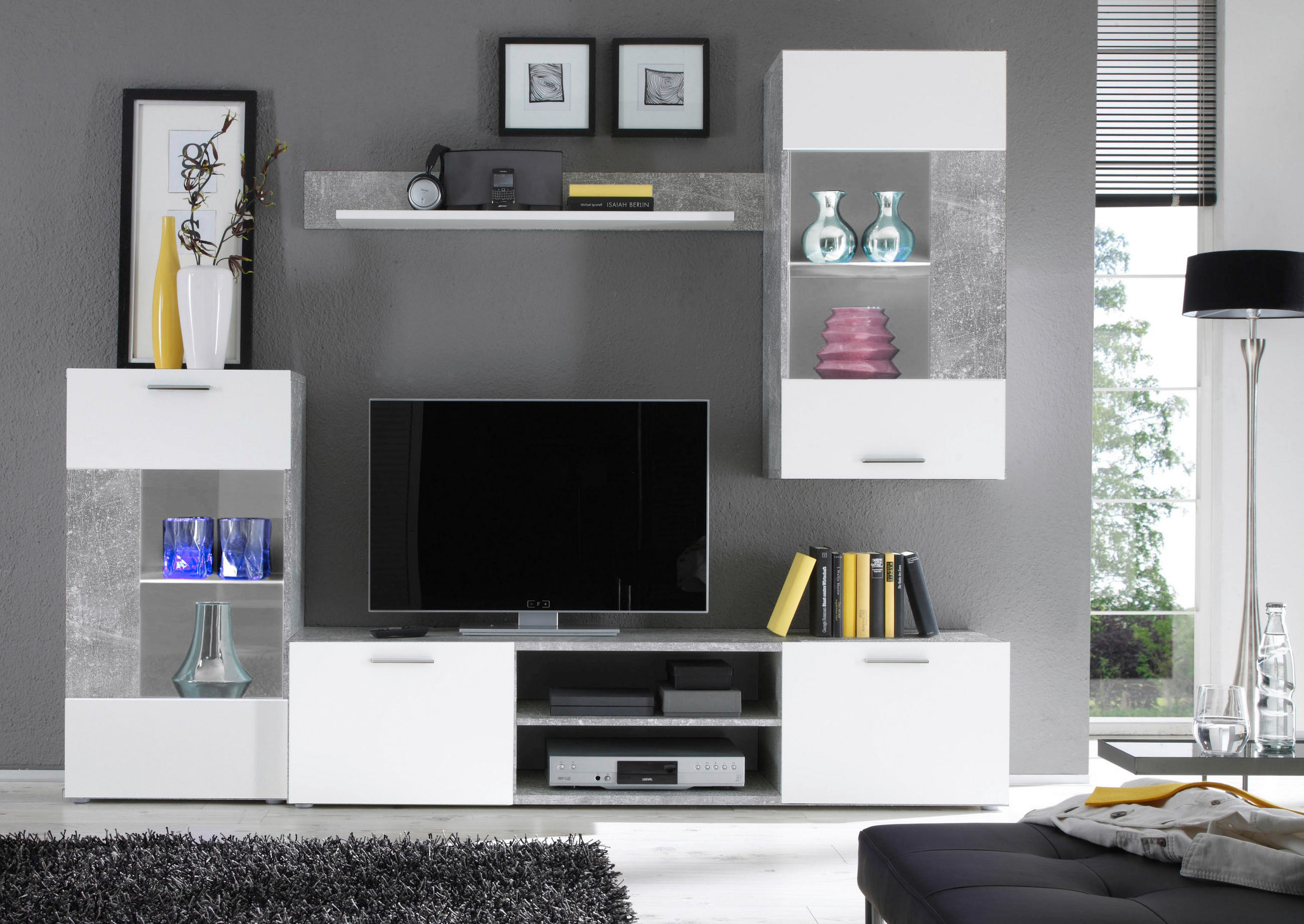 REGAL ZA DNEVNI BORAVAK siva, bela   - siva/bela, Moderno, pločasti materijal/plastika (230/190/40cm) - Ti'me