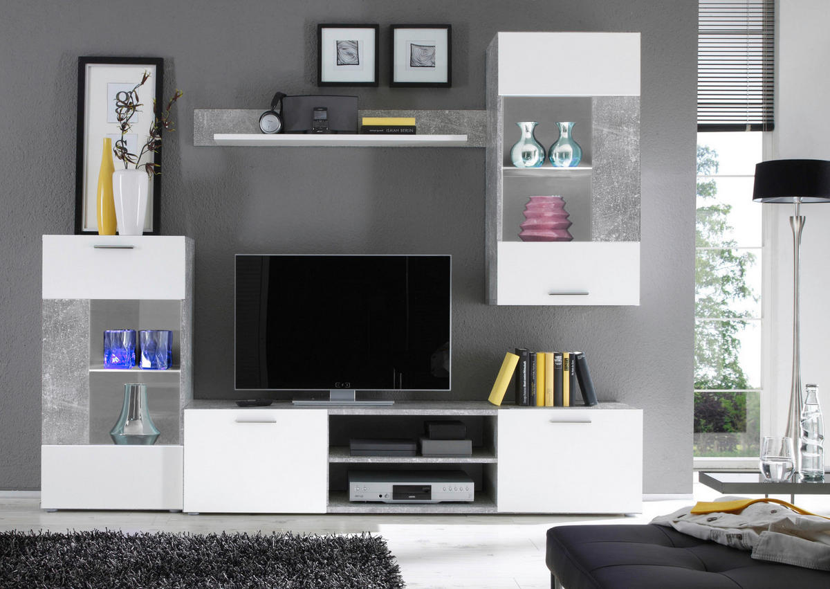 REGAL ZA DNEVNI BORAVAK siva, bela   - siva/bela, Moderno, pločasti materijal/plastika (230/190/40cm) - Ti'me