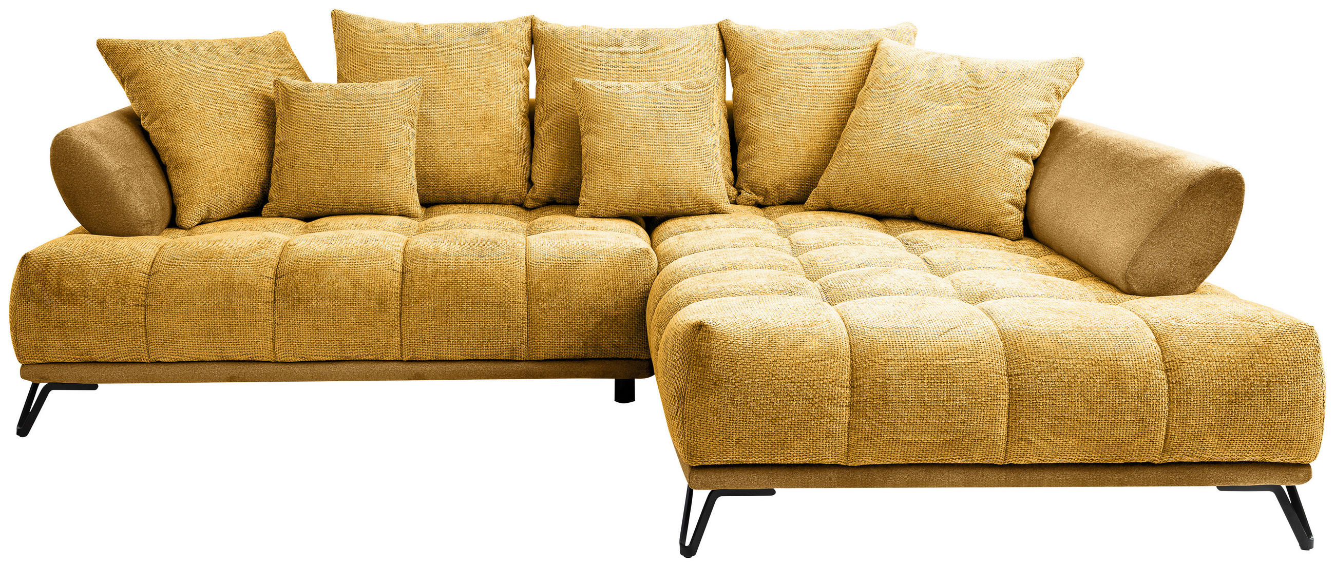 ECKSOFA Currygelb Chenille Zierkissen, Rückenkissen, Rücken echt  - Currygelb/Schwarz, MODERN, Textil/Metall (262/184cm) - MID.YOU