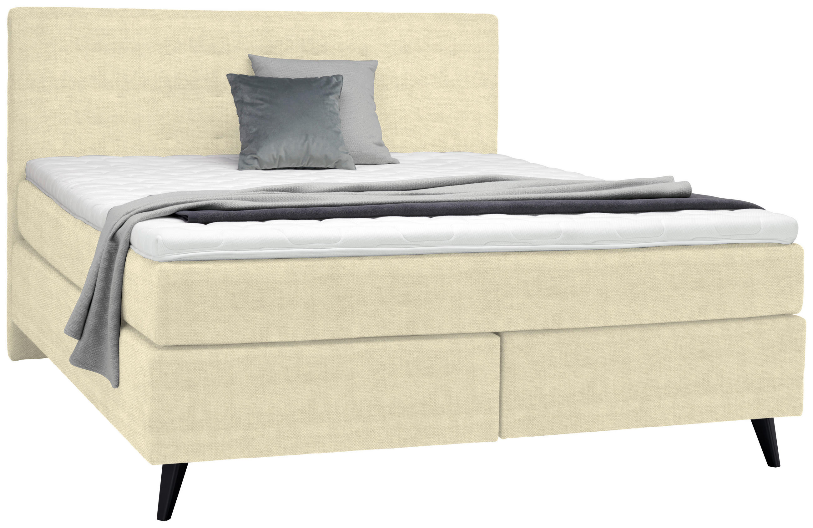 BOXSPRINGBETT 180/200 cm  in Beige  - Beige/Schwarz, KONVENTIONELL, Holz/Textil (180/200cm) - Voleo