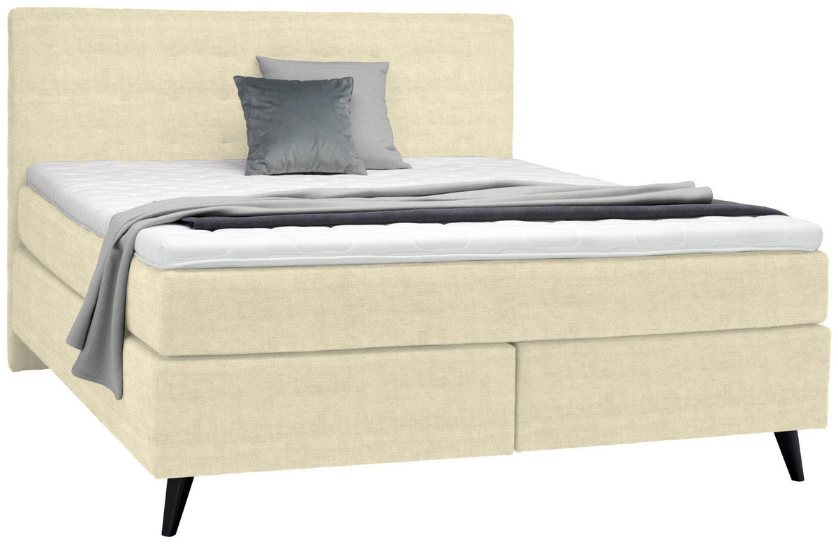 BOXSPRINGBETT 180/200 cm  in Beige  - Beige/Schwarz, KONVENTIONELL, Holz/Textil (180/200cm) - Voleo