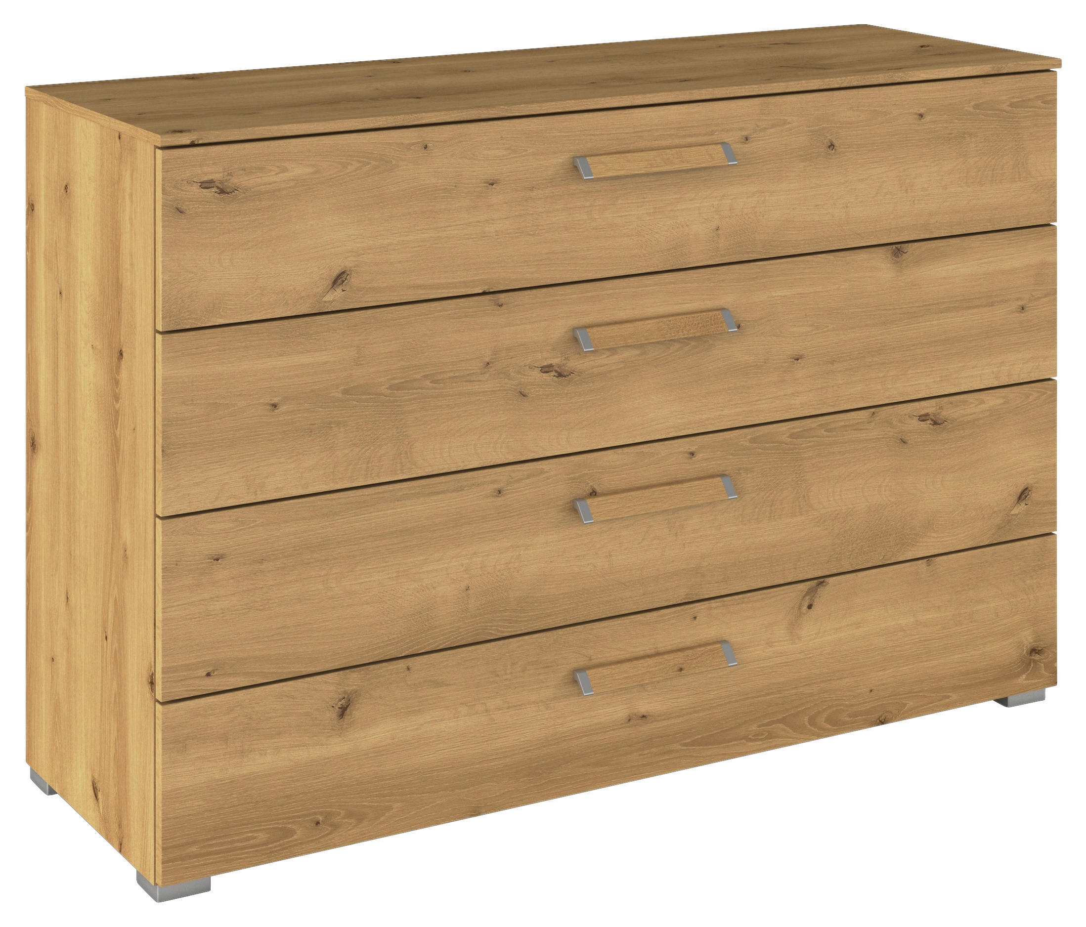KOMMODE 120/81/42 cm 4 Schublade(n)  - Eichefarben/Silberfarben, Design, Holzwerkstoff/Kunststoff (120/81/42cm) - Novel