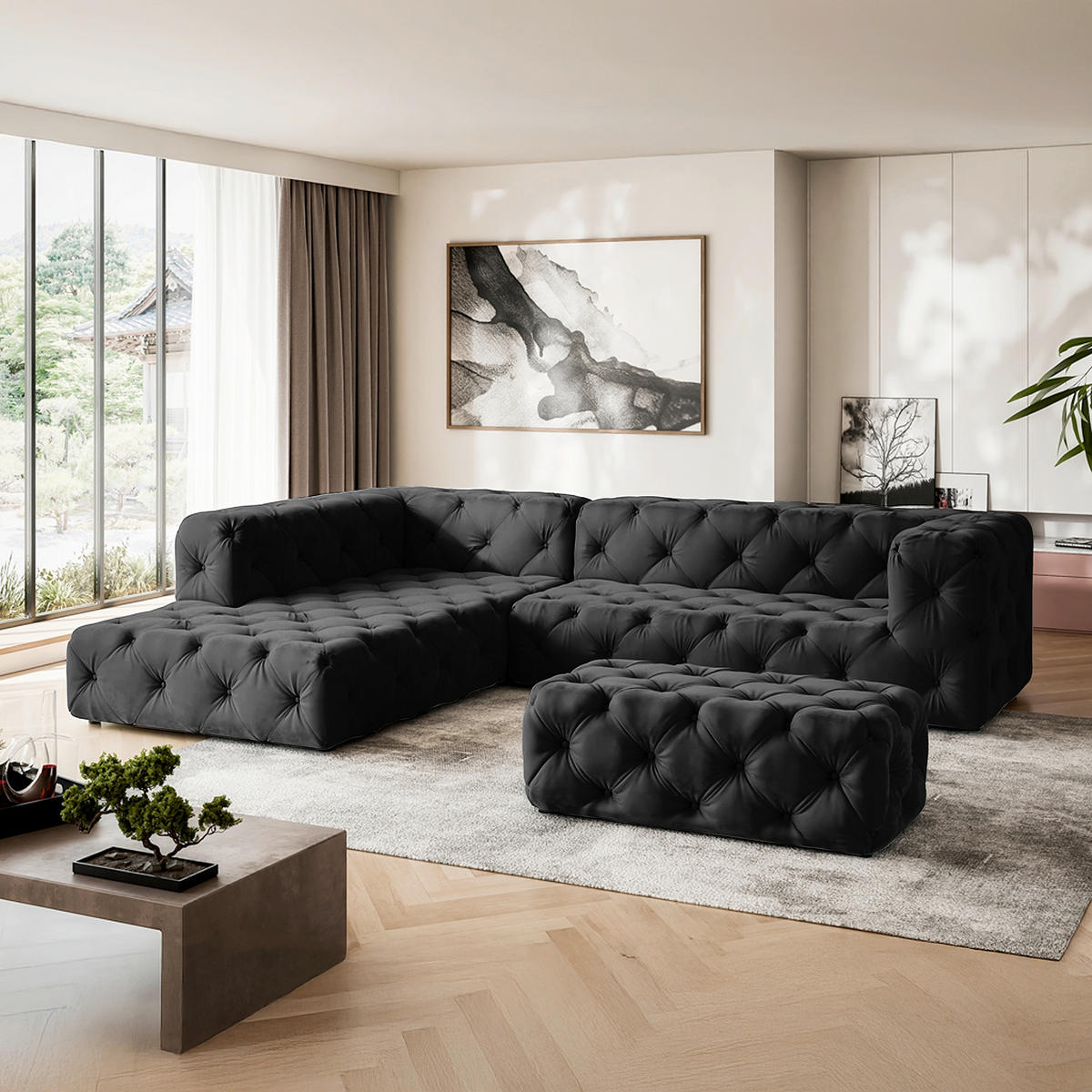 HOCKER in Textil Schwarz  - Schwarz, Design, Kunststoff/Textil (130/39/65cm) - P & B