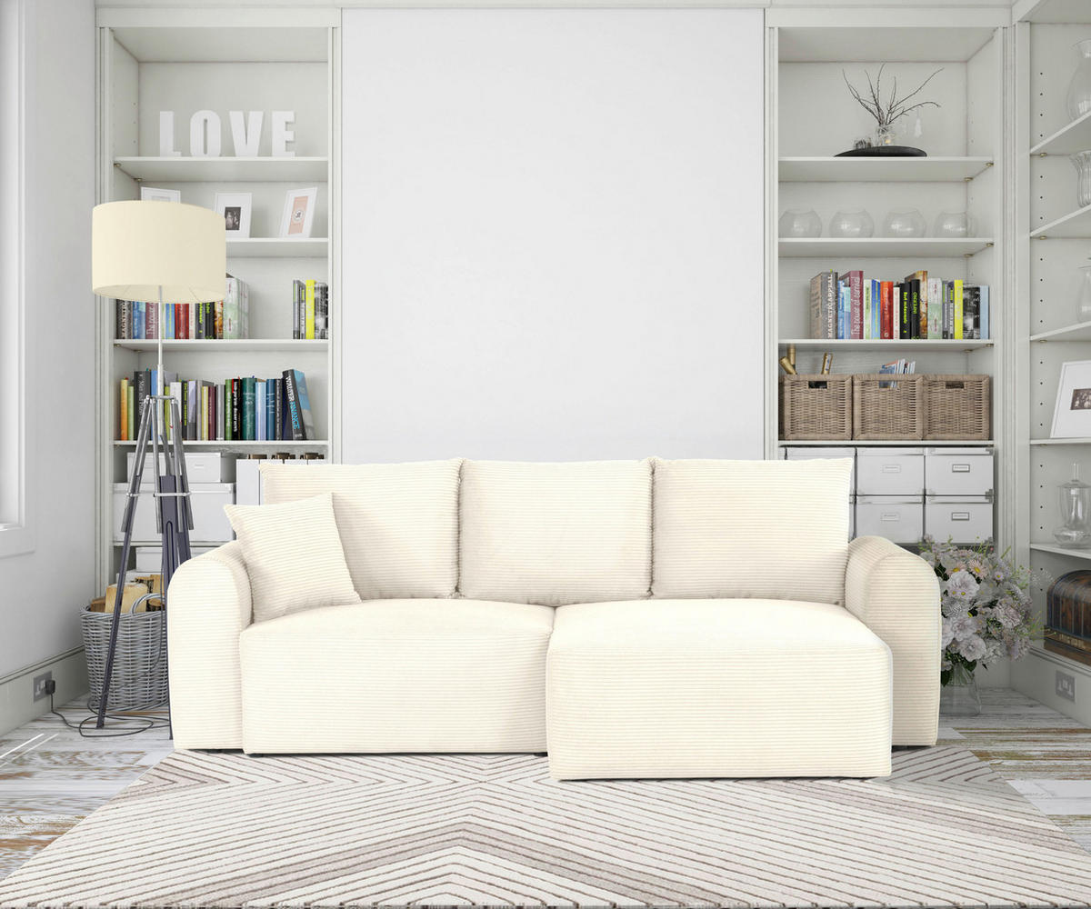 ECKSOFA in Cord Creme  - Creme/Schwarz, Design, Kunststoff/Textil (250/151cm) - MID.YOU