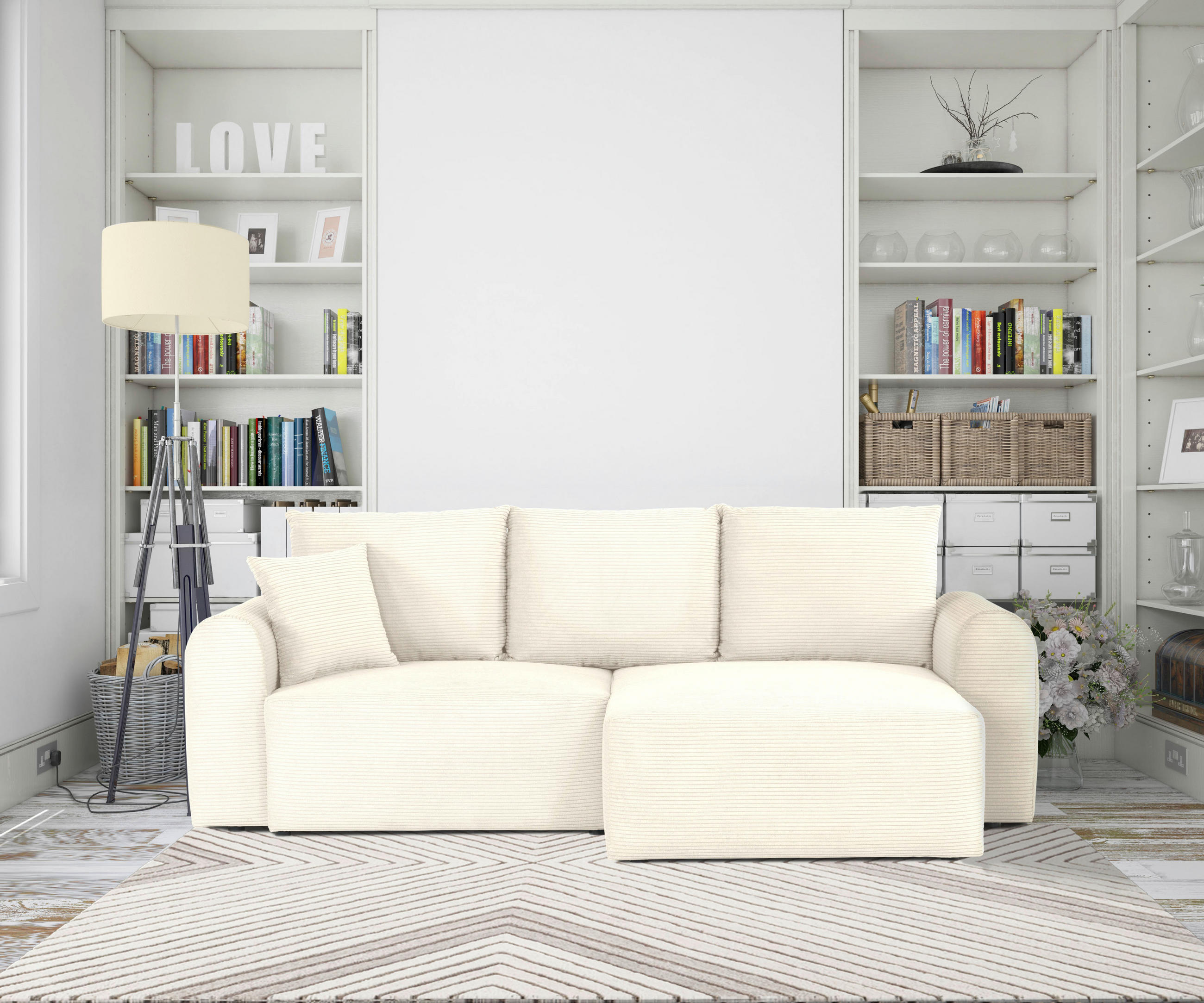 Thumbnail - Mid.you Ecksofa, Creme, Textil, 3-Sitzer, Füllung: Schaumstoffflocken,Schaumstoffflocken, Eckteil, links montierbar, rec...
