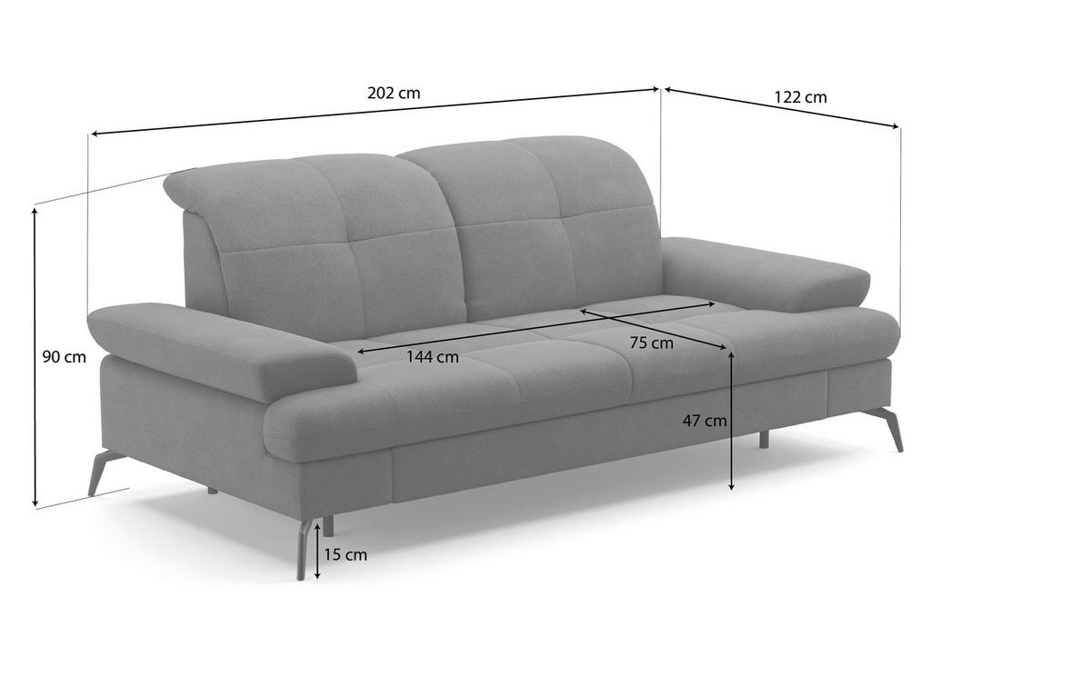 2,5-SITZER in Flachgewebe Graphitfarben  - Schwarz/Graphitfarben, Konventionell, Textil/Metall (202/90/122cm) - Sit & More