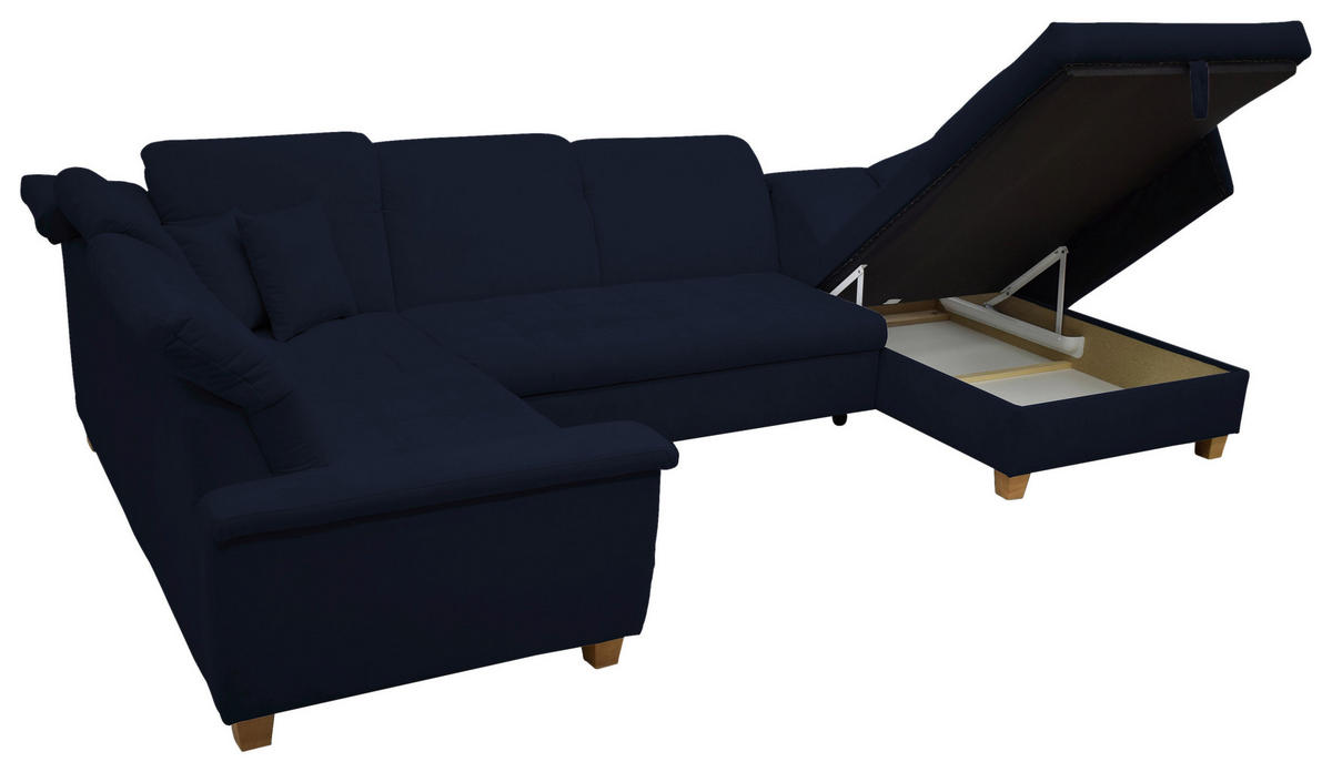 WOHNLANDSCHAFT Dunkelblau Mikrofaser  - Eichefarben/Dunkelblau, KONVENTIONELL, Holz/Textil (214/352/170cm) - MID.YOU
