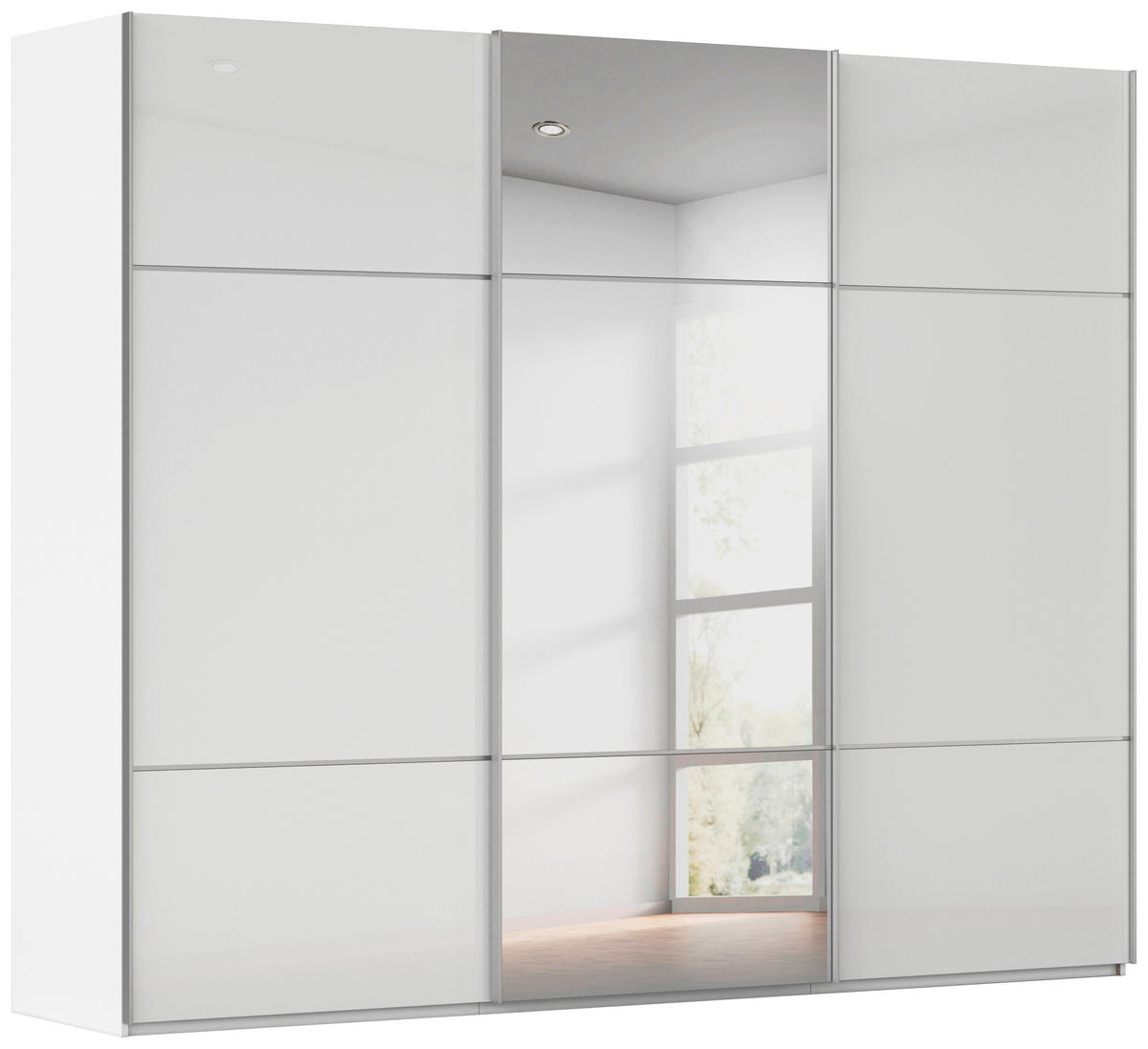 SCHWEBETÜRENSCHRANK  in Weiß  - Alufarben/Weiß, KONVENTIONELL, Glas/Holzwerkstoff (242/223/68cm) - Novel