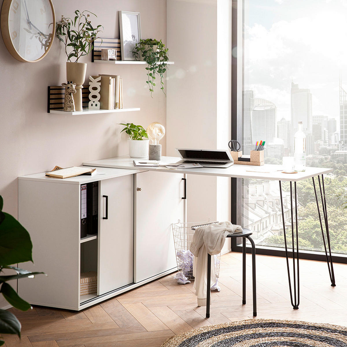 ECKSCHREIBTISCH 145/129,5/73,8 cm  in Weiß  - Schwarz/Weiß, MODERN, Holzwerkstoff/Metall (145/129,5/73,8cm) - MID.YOU