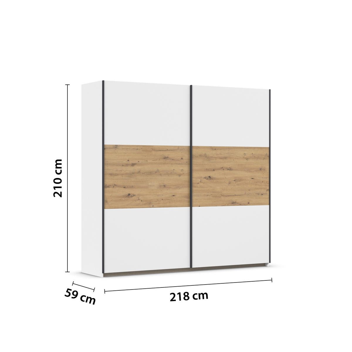 SCHWEBETÜRENSCHRANK in Weiss, Eiche Artisan  - Weiss/Eiche Artisan, Modern, Holzwerkstoff/Metall (218/210/59cm) - Rauch Möbel